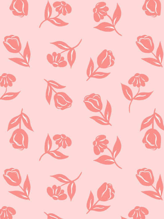 Coral Scattered Flowers