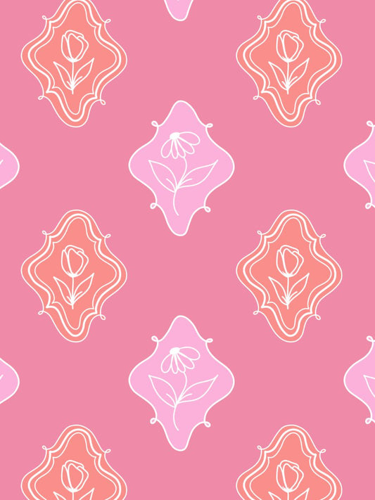 Framed Flowers Bold Coral